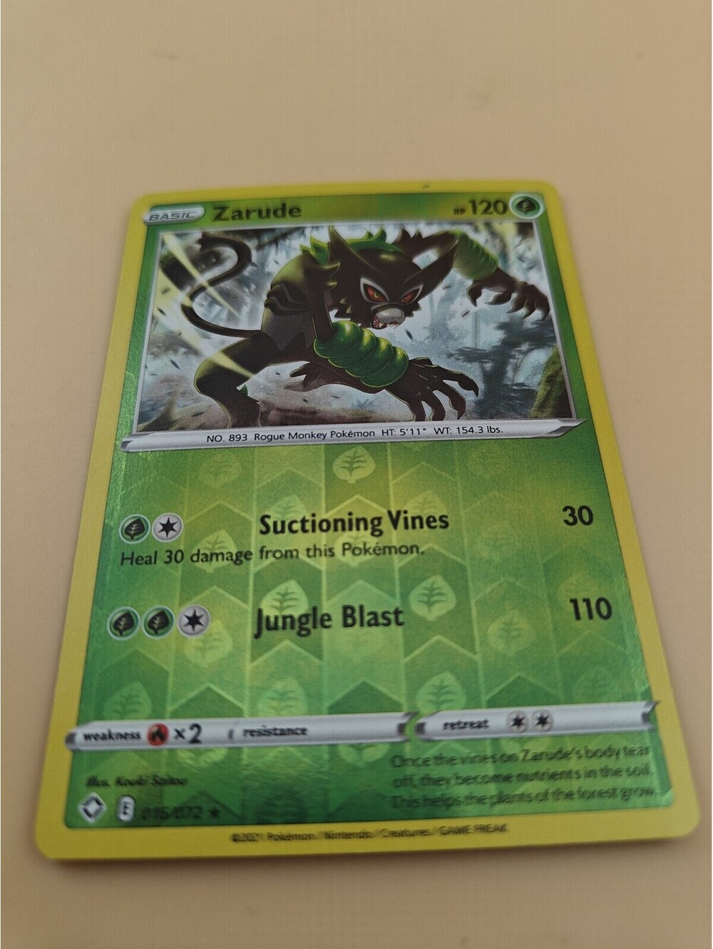 Pokemon Zarude 016/072 Reverse Holo Shining Fates Rare NM TCG Card